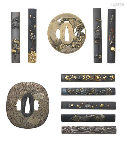 Edo period (1615-1868), 18th to 19th century A collection of Japanese sword fittings and other metalwork