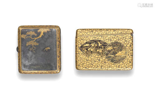 By Komai Otojiro of Kyoto, Meiji era (1868-1912), late 19th/early 20th century  An inlaid iron card holder and an inlaid iron cigarette case