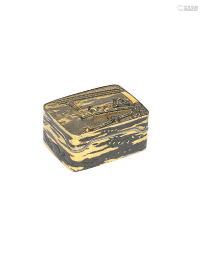 By Shoeisai Yoshitoshi, active Meiji era (1868-1912), circa 1850s-1860s A finely-inlaid bronze rectangular box and cover