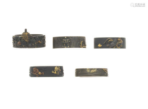 Edo period (1615-1868), 19th century Five soft-metal fuchi