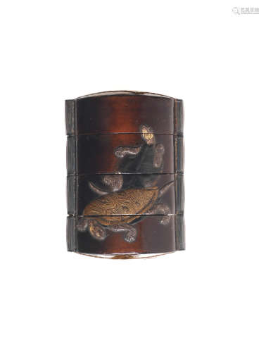 Ritsuo style, Edo period (1615-1868), late 18th/early 19th century A lacquered and inlaid three-case inro
