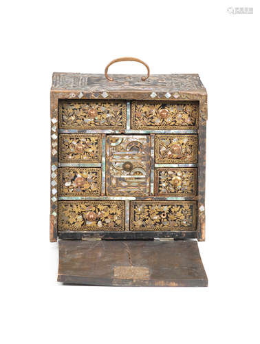 Momoyama period (1573-1615), late 16th/early 17th century A rare, early portable lacquer cabinet in Nanban style