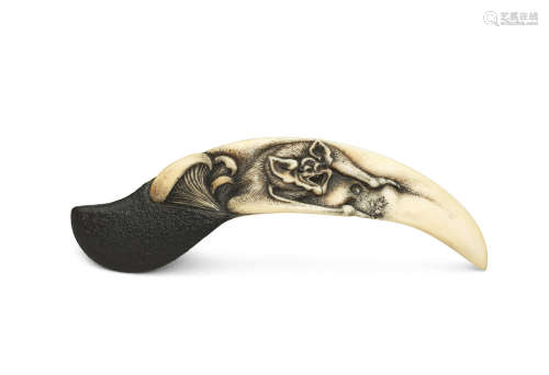 By Jack Coutu (1924-2017), English, carved March 2002 A boar-tusk netsuke