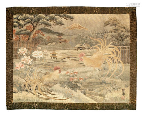 After an original design by Maruyama Okyo, Meiji era (1868-1912), late 19th/early 20th century A large embroidered wall hanging