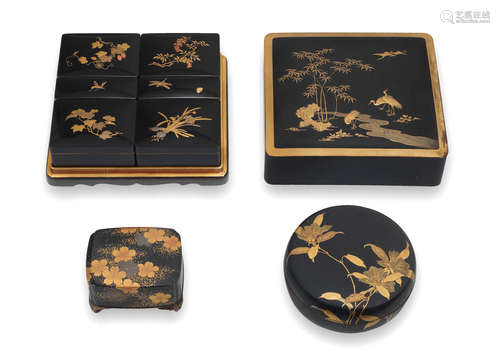 Meiji era (1868-1912), late 19th/early 20th century Three black-lacquer boxes and covers