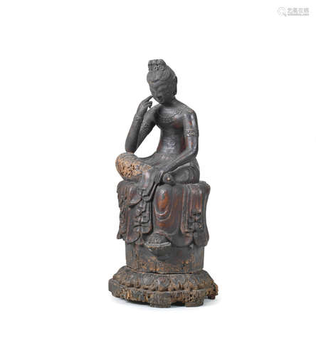 Probably Edo period (1615-1868), 18th/19th century A wood seated figure of Miroku Bosatsu (Maitreya)