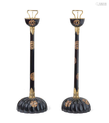 Meiji era (1868-1912), late 19th/early 20th century A pair of black-lacquer tall candlesticks