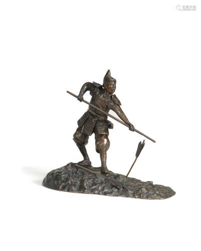 Taisho (1912-1868) or Showa (1926-1989) era, early 20th century A bronze figure of a warrior