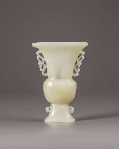 A Chinese bowenite flattened gu vase