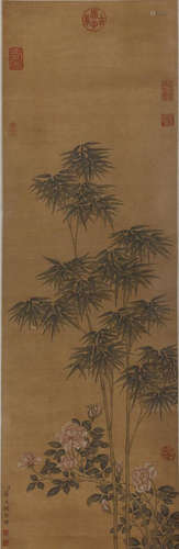 A Chinese 'flower and bamboo' hanging scroll