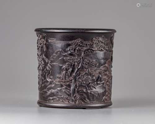 A zitan carved brush pot