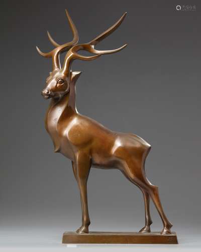 A bronze figure of a deer