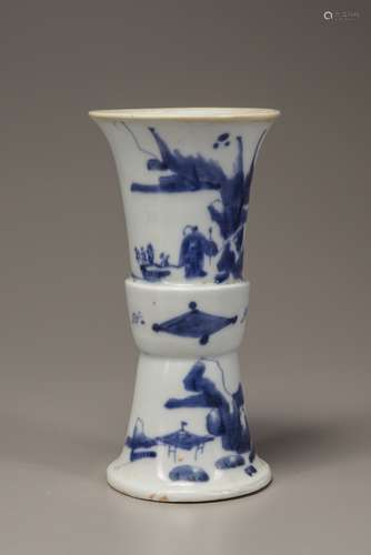 A blue and white flaring vase, gu