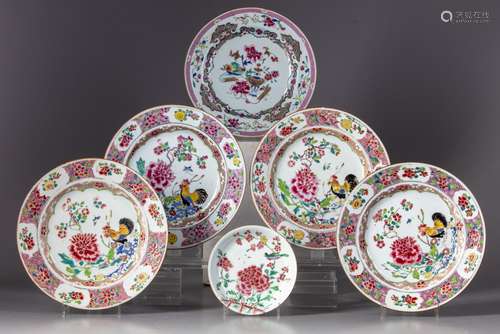 Five Chinese famille rose dishes and a suacer