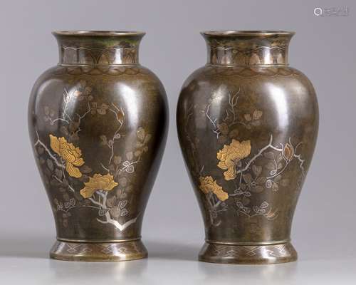 Two Japanese bronze vases