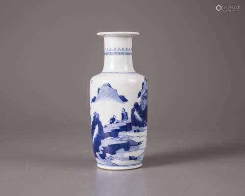 A blue and white rouleau vase