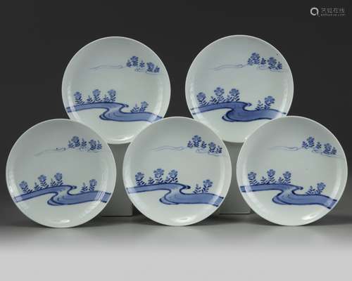 A set of five Japanese 'nabeshima' dishes