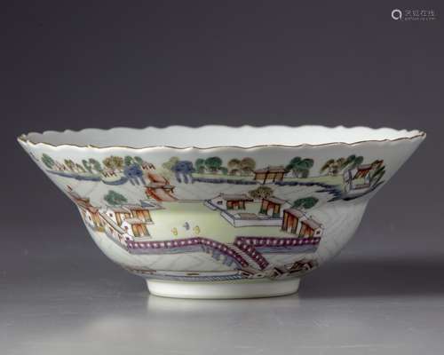 A famille rose fluted bowl