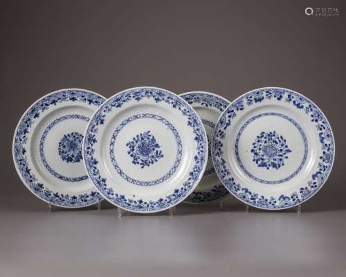 Four Chinese blue and white 'floral' plates