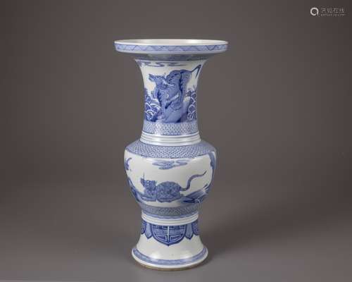 A blue and white Phoenix-tail vase