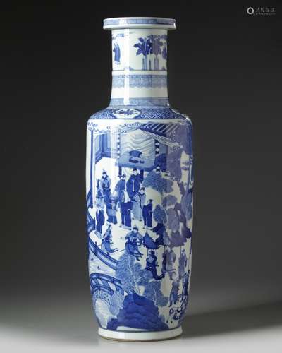 A Chinese blue and white rouleau vase