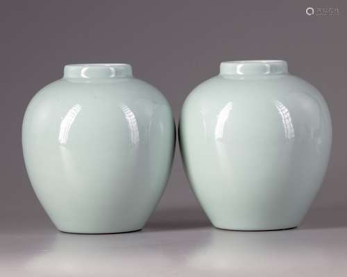 Twoof Chinese pale celadon-glazed jars