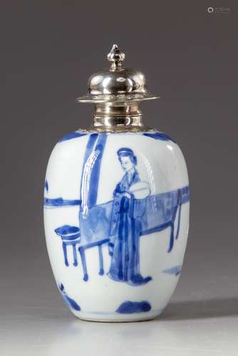 A Chinese blue and white silver mounted jar