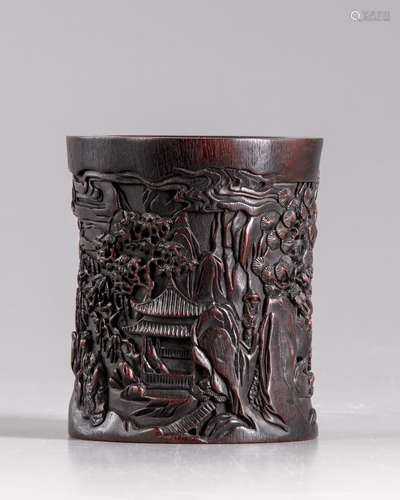 A Chinese hardwood brush pot, bitong