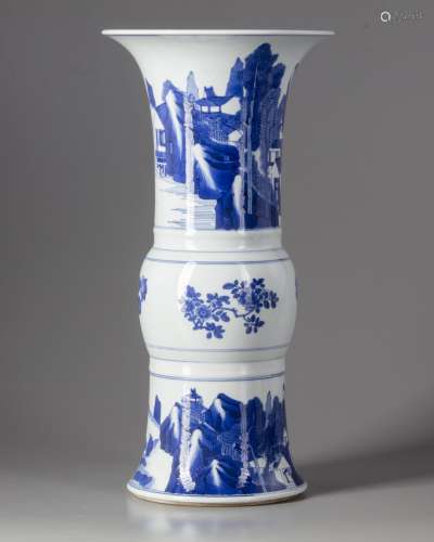 A Chinese blue and white gu vase