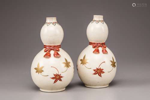 Two Satsuma double gourd vases