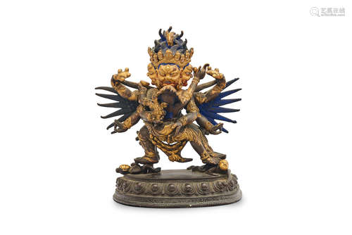 Mid 20th century A Tibetan gilt bronze figure of Vajra-Heruka embracing his consort Vajra-Krodhesvari