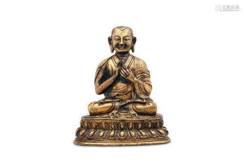 A gilt bronze figure of Tsongkhapa