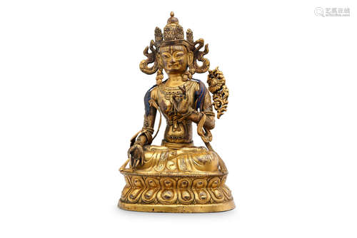 Qing Dynasty A gilt bronze and repoussé figure of Bodhisattva