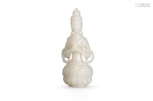 Qing Dynasty A carved white jade figure of Guanyin