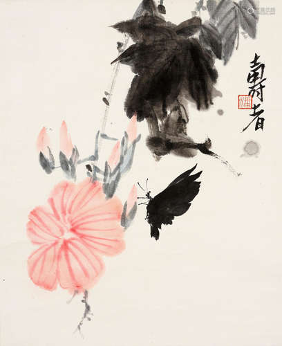 Butterfly and Flower Attributed to Pan Tianshou (1897-1971)