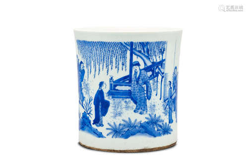 A blue-and-white brush pot