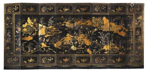 A large Chinese export eight-fold gilt lacquer screen