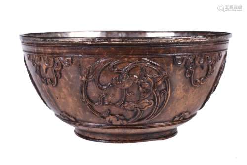 A Chinese carved coconut bowl