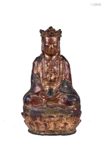 A Chinese lacquered bronze seated figure of Gunayin