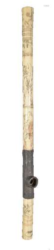 ϒ A Chinese ivory or bone cylindrical metal-mounted opium pipe