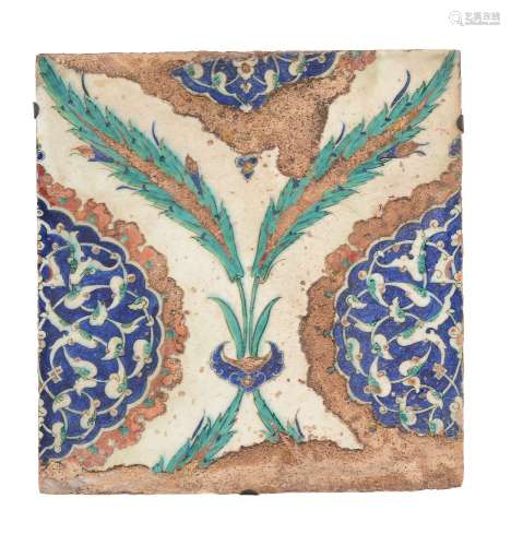 A large Iznik glazed fritware tile Ottoman Turkey circa 1560