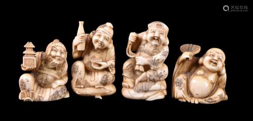ϒ A Group of Four Walrus Ivory Carvings depicting four of the Shichifukujin