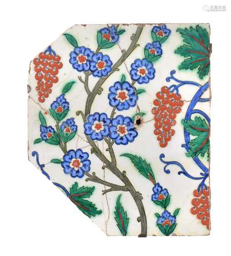 A Iznik polychrome glaze fritware tile fragment Ottoman Turkey second half of 16th century
