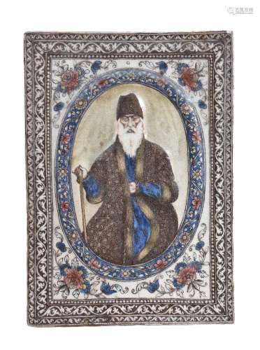 A Qajar rectangular pottery tile of Mirza Yusif Khan Mustawfi al-Mamalik Persia 19th century