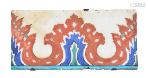 An Iznik polychrome glazed fritware border tile Ottoman Turkey 2nd half of 16th century