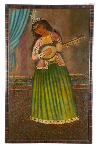 A Qajar portrait of a Female Musician Persian first half of 19th century