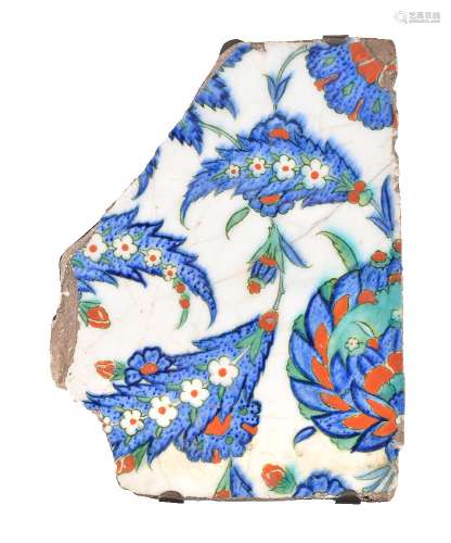 An Iznik glazed fritware tile fragment Ottoman Turkey second half of 16th century