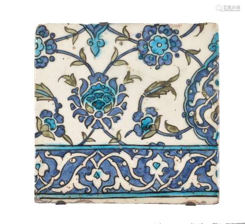 A Damascus polychrome glazed fritware tile Ottoman Syria circa 1600