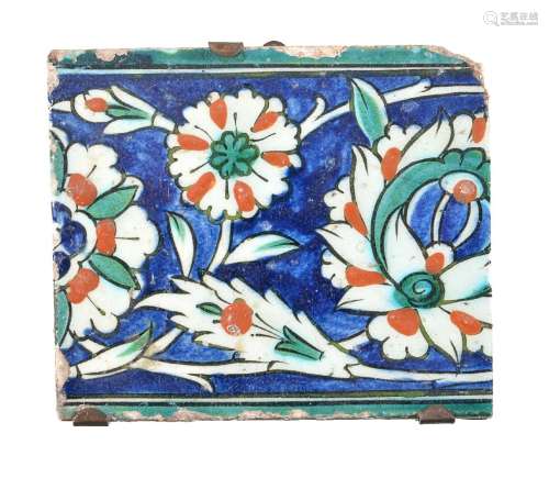 An Iznik glazed fritware border tile section Ottoman Turkey circa 1600