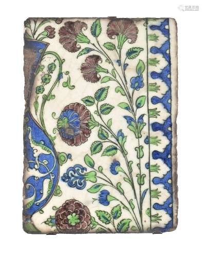 A Damascus glazed fritware tile Ottoman Syria circa 1570-1580